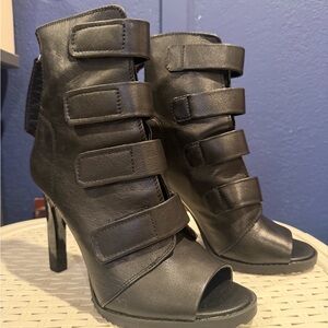 DKNY Black Women's Strappy Peep-Toe High Heel Booties